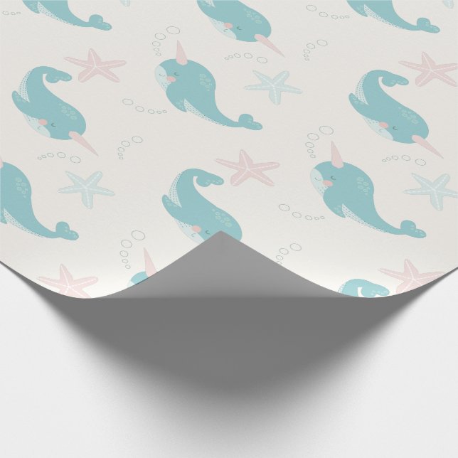 Papel De Presente Narwhal e Starfish Padrão White (Ponta)