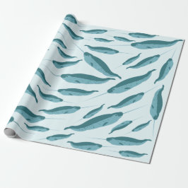 Papel De Presente Narwhal no Padrão do Oceano Azul