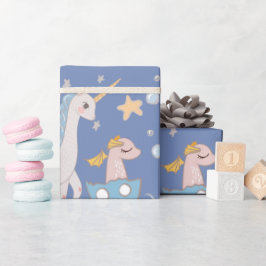 Papel De Presente Narwhal Sereia Unicorn Dragon Pastel Personalizado
