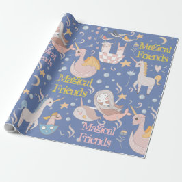 Papel De Presente Narwhal Sereia Unicorn Dragon Pastel Personalizado