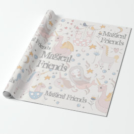 Papel De Presente Narwhal Sereia Unicorn Dragon Pastel Personalizado