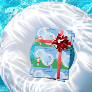 Papel De Presente Natação Piscina Papai Noel Engraçado Natal