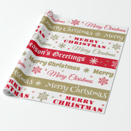 Papel De Presente Natais Alegre Vermelho Dourado Retro Meados do Séc