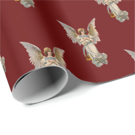 Papel De Presente natais vintages Anjo Feriado Vermelho Escuro