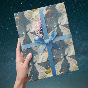 Papel De Presente Natais vintages Anjo Vitoriano com Rosas de Estrel