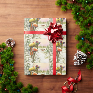 Papel De Presente Natais vintages, caixas de correio na paisagem de 