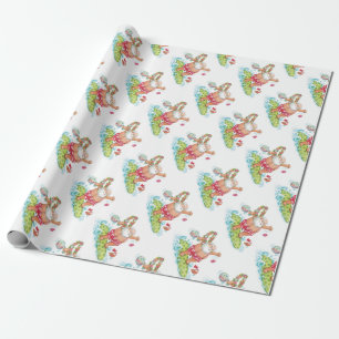 Papel De Presente Natais vintages Cartoon Surfing Santa Claus