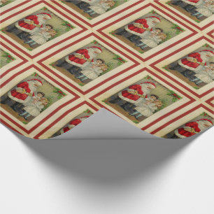 Papel De Presente Natais vintages de Papai Noel e Menina