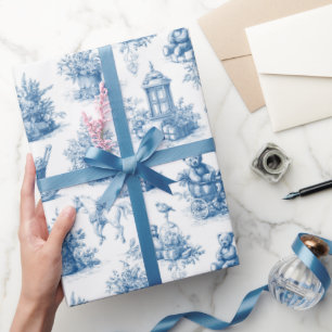 Papel De Presente Natais vintages do País Toile de Jouy Blue