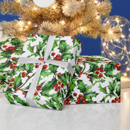 Papel De Presente Natais vintages Festivos Red Holly Berries