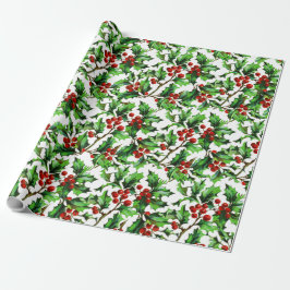 Papel De Presente Natais vintages Festivos Red Holly Berries