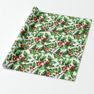 Papel De Presente Natais vintages Festivos Red Holly Berries