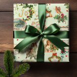 Papel De Presente Natais vintages Festivos Saudações Collage Green<br><div class="desc">Padrão de férias sem costura,  festivo,  divertido e único,  que apresenta boas-vindas à época de Natal Feliz,  em caracteres decorativos,  com os tradicionais embelezamentos florais,  incluindo o Holly,  fitas,  anjos,  vinhetas de inverno,  aves e morangos vermelhos. Fundo verde.</div>