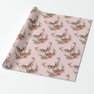 Papel De Presente Natais vintages Floral Reindeer