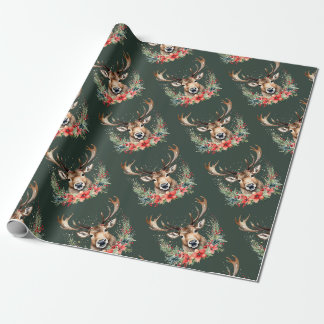 Papel De Presente Natais vintages Floral Reindeer