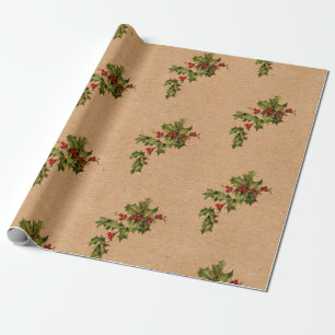 Papel De Presente Natais vintages Holly e Berries