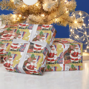 Papel De Presente Natais vintages, Jolly Papai Noel com Presentes