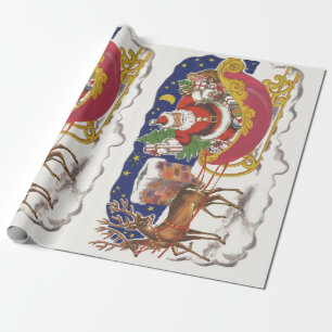 Papel De Presente Natais vintages, Jolly Papai Noel com Sleigh