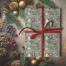 Papel De Presente Natais vintages Ornamentos em Azul