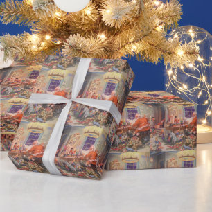 Papel De Presente Natais vintages, Papai Noel com o Workshop Elves