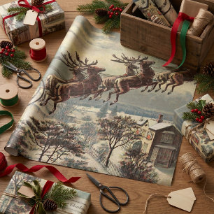 Papel De Presente Natais vintages, Papai Noel Vitoriano em Sleigh