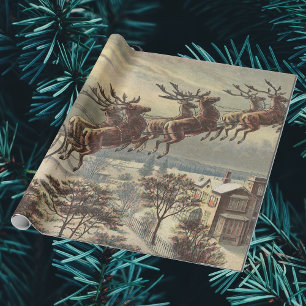 Papel De Presente Natais vintages, Papai Noel Vitoriano em Sleigh