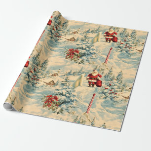 Papel De Presente Natais vintages Retro: Aldeia Snowy dos Papais noe