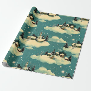 Papel De Presente Natais vintages Retro: Cena de Inverno Whimsical