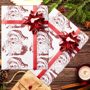 Papel De Presente Natais vintages, Retro Jolly Papai Noel em Vermelh