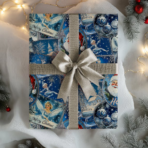 Papel De Presente Natais vintages Retroativos: Colagem Azul