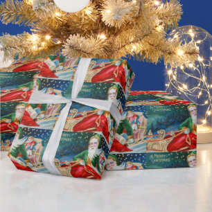 Papel De Presente Natais vintages santa claus com presentes e neve