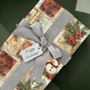 Papel De Presente Natais vintages Snowman Ephemera Collage