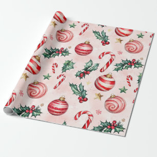Papel De Presente Natais vintages vermelhos cor-de-rosa festivos