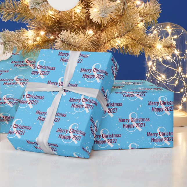 Papel De Presente Natal 2026 Texto em Azul  (Feriados)