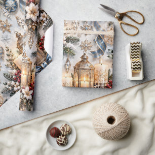 Papel De Presente Natal à Luz de Velas Safira Azul Gélido
