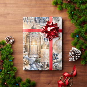 Papel De Presente Natal à Luz de Velas Safira Azul Gélido