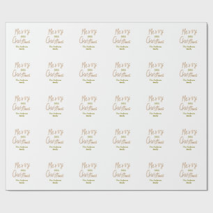 Papel De Presente Natal alegre brilho dourado adicione o nome da fam