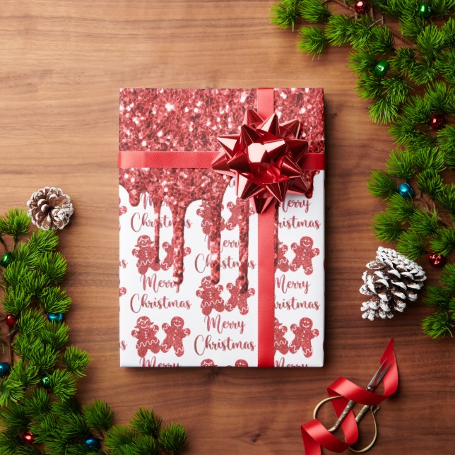 Papel De Presente Natal alegre brilho vermelho (Presente de Natal)