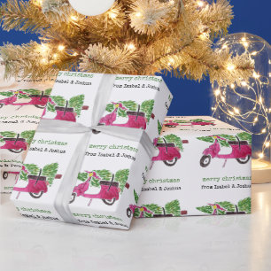 Papel De Presente Natal Alegre e Fofo Personalizado Scooter Vermel
