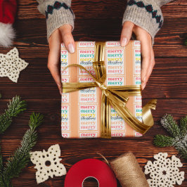 Papel De Presente Natal Alegre Estrelas Douradas Laranja Colorido El