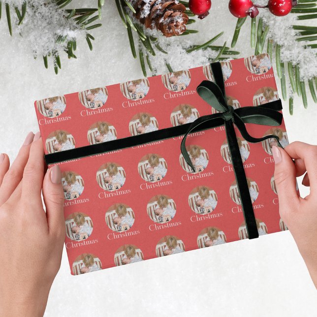 Papel De Presente Natal Alegre Vermelho Brilhante Foto Moderna  (Criador carregado)