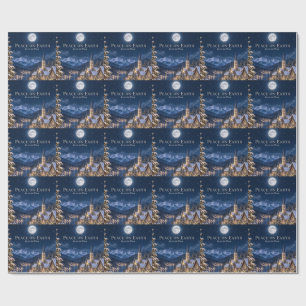 Papel De Presente Natal Alpino Elegante, Paz na Terra Iluminada pela