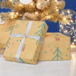 Papel De Presente Natal Amarelo Fofo