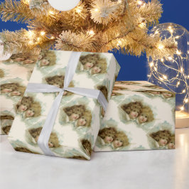 Papel De Presente Natal Antigo, Anjos Vitorianos nas Nuvens