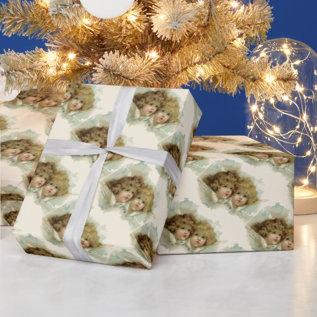 Papel De Presente Natal Antigo, Anjos Vitorianos nas Nuvens (Feriados)