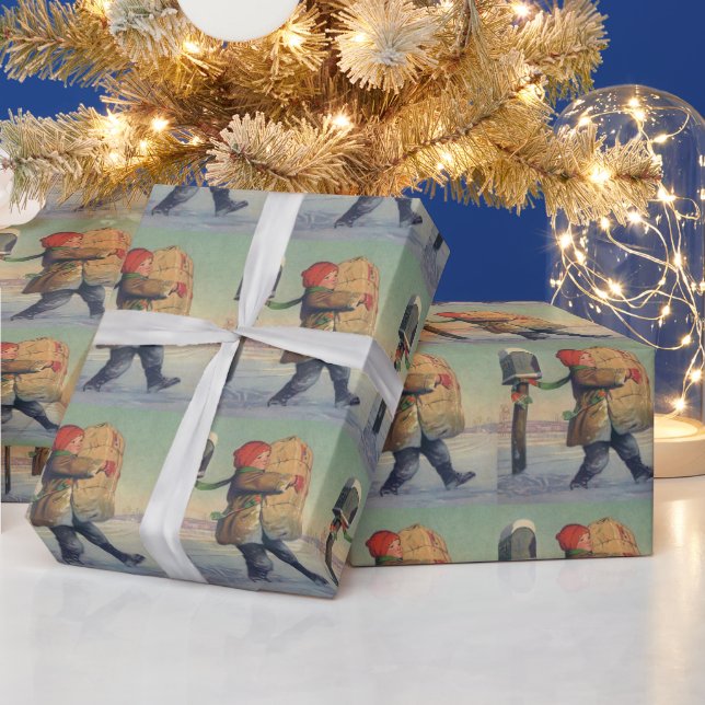Papel De Presente Natal Antigo, Criança com Grande Pacote (Feriados)