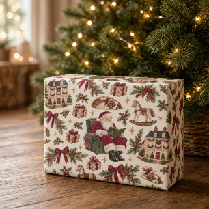 Papel De Presente Natal Antigo do Papai Noel em Livro de Histórias 