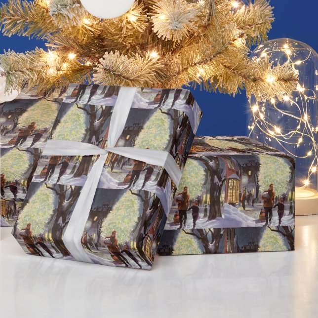 Papel De Presente Natal Antigo, Pai Faz Compras com as Crianças (Feriados)