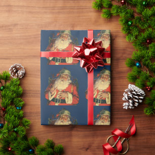 Papel De Presente Natal Antigo, Papai Noel Alegre com Brinquedos