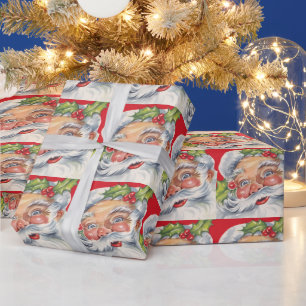 Papel De Presente Natal Antigo, Papai Noel Alegre com seu Chapéu